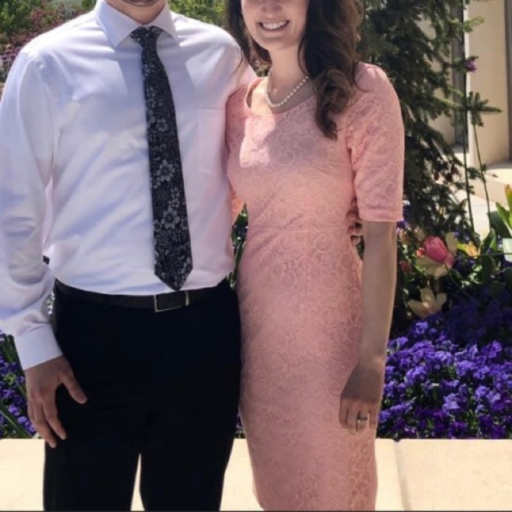 Blush pink lace dress